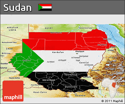 Flag Panoramic Map of Sudan, physical outside