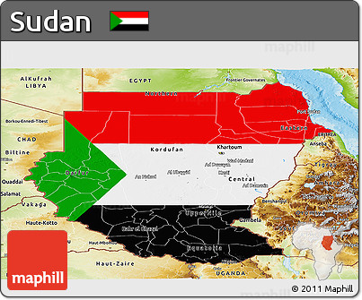 Flag Panoramic Map of Sudan, physical outside
