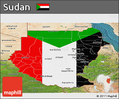 Flag Panoramic Map of Sudan, satellite outside, flag rotated