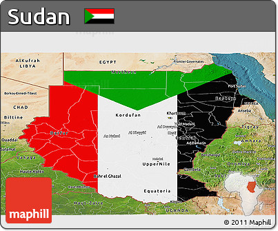 Flag Panoramic Map of Sudan, satellite outside, flag rotated