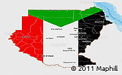 Flag Panoramic Map of Sudan, single color outside, bathymetry sea, shaded relief sea, flag rotated