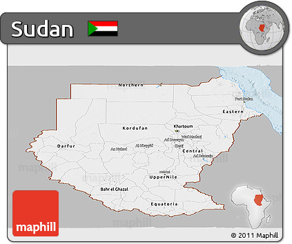 Gray Panoramic Map of Sudan, single color outside