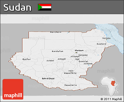 Gray Panoramic Map of Sudan, single color outside