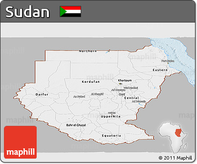 Gray Panoramic Map of Sudan, single color outside