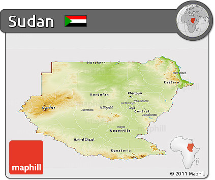 Physical Panoramic Map of Sudan, cropped outside