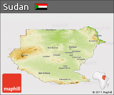 Physical Panoramic Map of Sudan, cropped outside
