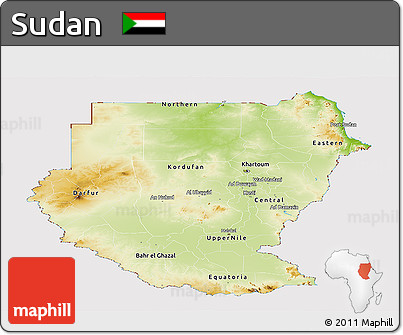 Physical Panoramic Map of Sudan, cropped outside