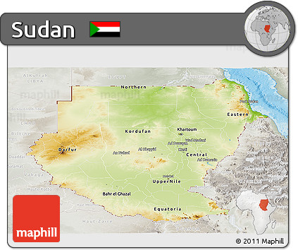 Physical Panoramic Map of Sudan, lighten, semi-desaturated, land only