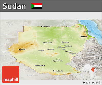 Physical Panoramic Map of Sudan, lighten, semi-desaturated, land only