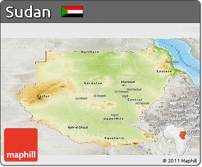 Physical Panoramic Map of Sudan, lighten, semi-desaturated, land only