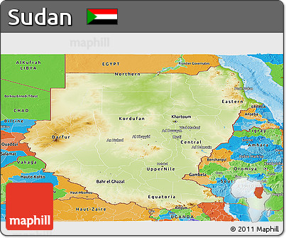 Physical Panoramic Map of Sudan, political outside