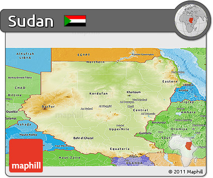 Physical Panoramic Map of Sudan, political shades outside