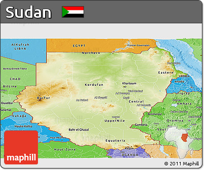 Physical Panoramic Map of Sudan, political shades outside