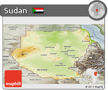 Physical Panoramic Map of Sudan, semi-desaturated