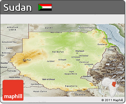 Physical Panoramic Map of Sudan, semi-desaturated