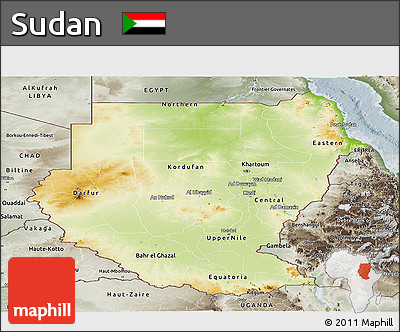 Physical Panoramic Map of Sudan, semi-desaturated