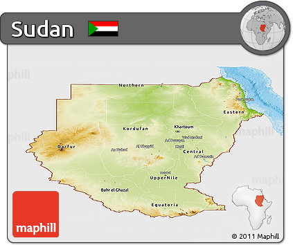 Physical Panoramic Map of Sudan, single color outside, bathymetry sea, shaded relief sea