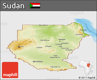 Physical Panoramic Map of Sudan, single color outside, bathymetry sea, shaded relief sea