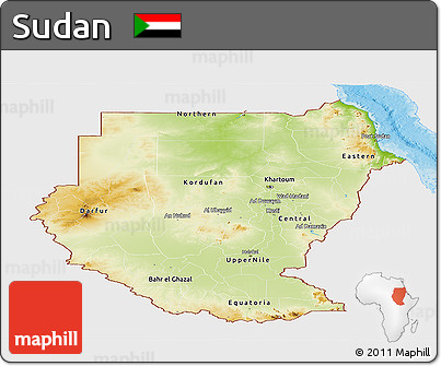 Physical Panoramic Map of Sudan, single color outside, bathymetry sea, shaded relief sea
