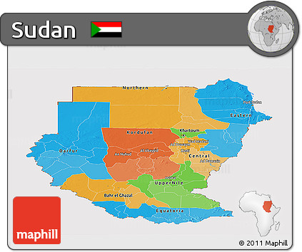 Political Panoramic Map of Sudan, cropped outside