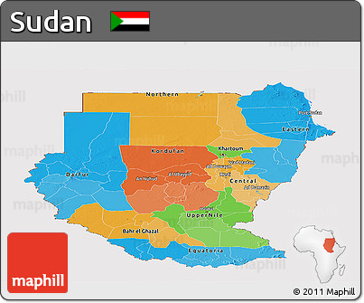 Political Panoramic Map of Sudan, cropped outside