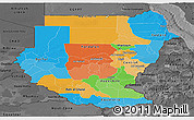 Political Panoramic Map of Sudan, darken, desaturated