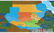 Political Panoramic Map of Sudan, darken, land only
