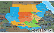 Political Panoramic Map of Sudan, darken, semi-desaturated, land only