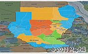 Political Panoramic Map of Sudan, darken, semi-desaturated