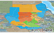 Political Panoramic Map of Sudan, semi-desaturated, land only