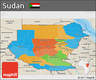 Political Panoramic Map of Sudan, shaded relief outside, bathymetry sea