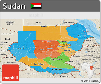 Political Panoramic Map of Sudan, shaded relief outside, bathymetry sea