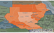 Political Shades Panoramic Map of Sudan, darken, semi-desaturated