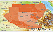 Political Shades Panoramic Map of Sudan, physical outside