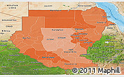 Political Shades Panoramic Map of Sudan, satellite outside, bathymetry sea