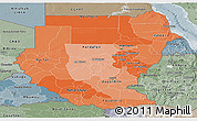 Political Shades Panoramic Map of Sudan, semi-desaturated