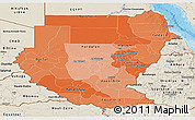 Political Shades Panoramic Map of Sudan, shaded relief outside, bathymetry sea