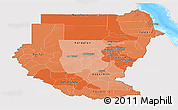 Political Shades Panoramic Map of Sudan, single color outside, bathymetry sea