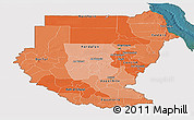 Political Shades Panoramic Map of Sudan, single color outside, satellite sea