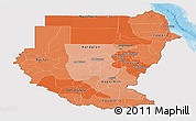 Political Shades Panoramic Map of Sudan, single color outside, shaded relief sea
