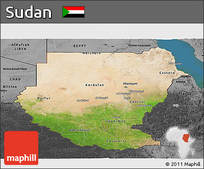 Satellite Panoramic Map of Sudan, darken, desaturated, land only