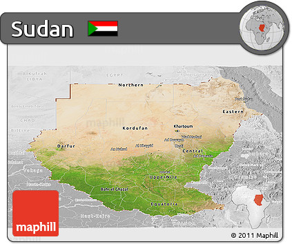 Satellite Panoramic Map of Sudan, lighten, desaturated