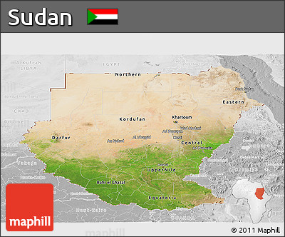 Satellite Panoramic Map of Sudan, lighten, desaturated
