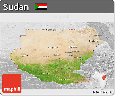 Satellite Panoramic Map of Sudan, lighten, desaturated