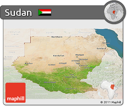 Satellite Panoramic Map of Sudan, lighten, land only