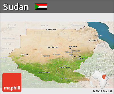 Satellite Panoramic Map of Sudan, lighten, land only