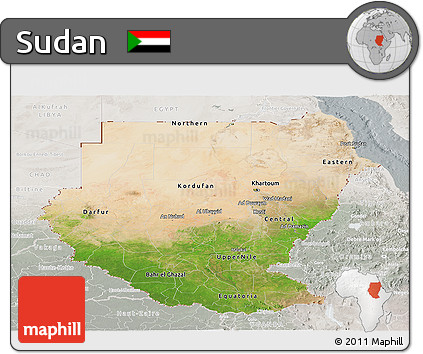 Satellite Panoramic Map of Sudan, lighten, semi-desaturated