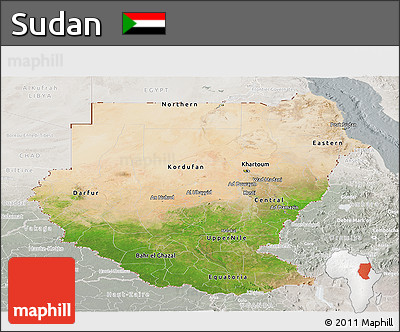 Satellite Panoramic Map of Sudan, lighten, semi-desaturated
