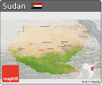 Satellite Panoramic Map of Sudan, lighten, semi-desaturated