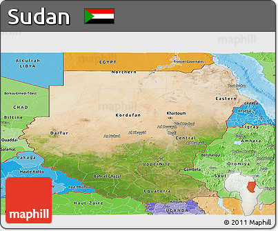 Satellite Panoramic Map of Sudan, political shades outside